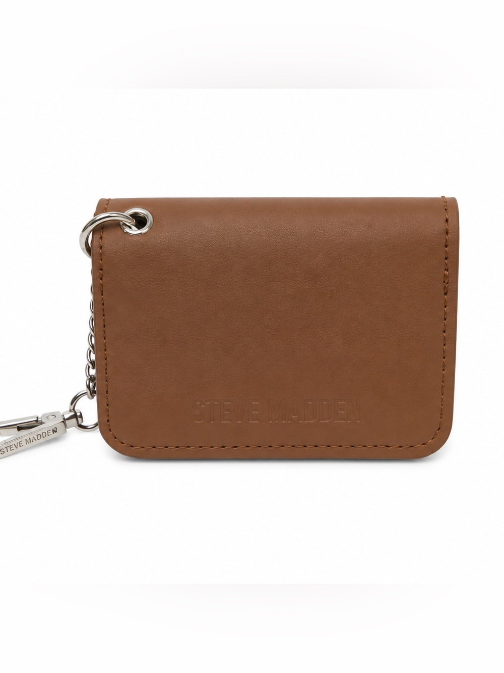 Steve Madden Brown Faux Leather Card & Key Wallet with Metal Clip